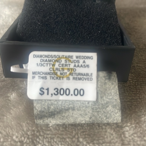 Diamond solitaire stud earrings 1/3 total carat weight $1300 purchased at Macy’s - Picture 2 of 5